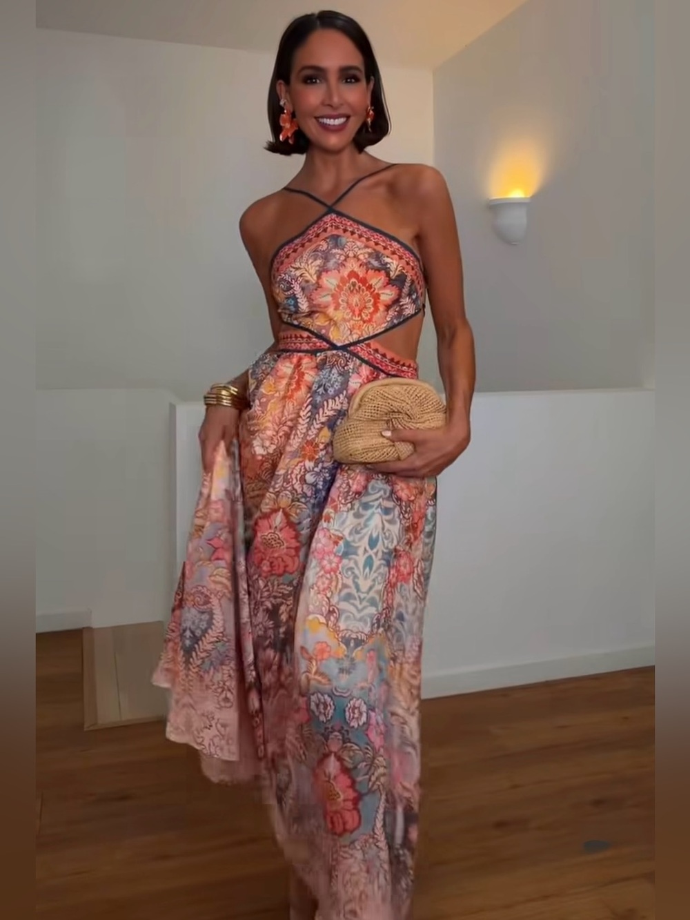 H&M NWT LIGHT ORANGE PAISLEY CUTOUT HALTERNECK DRESS - Picture 4 of 12